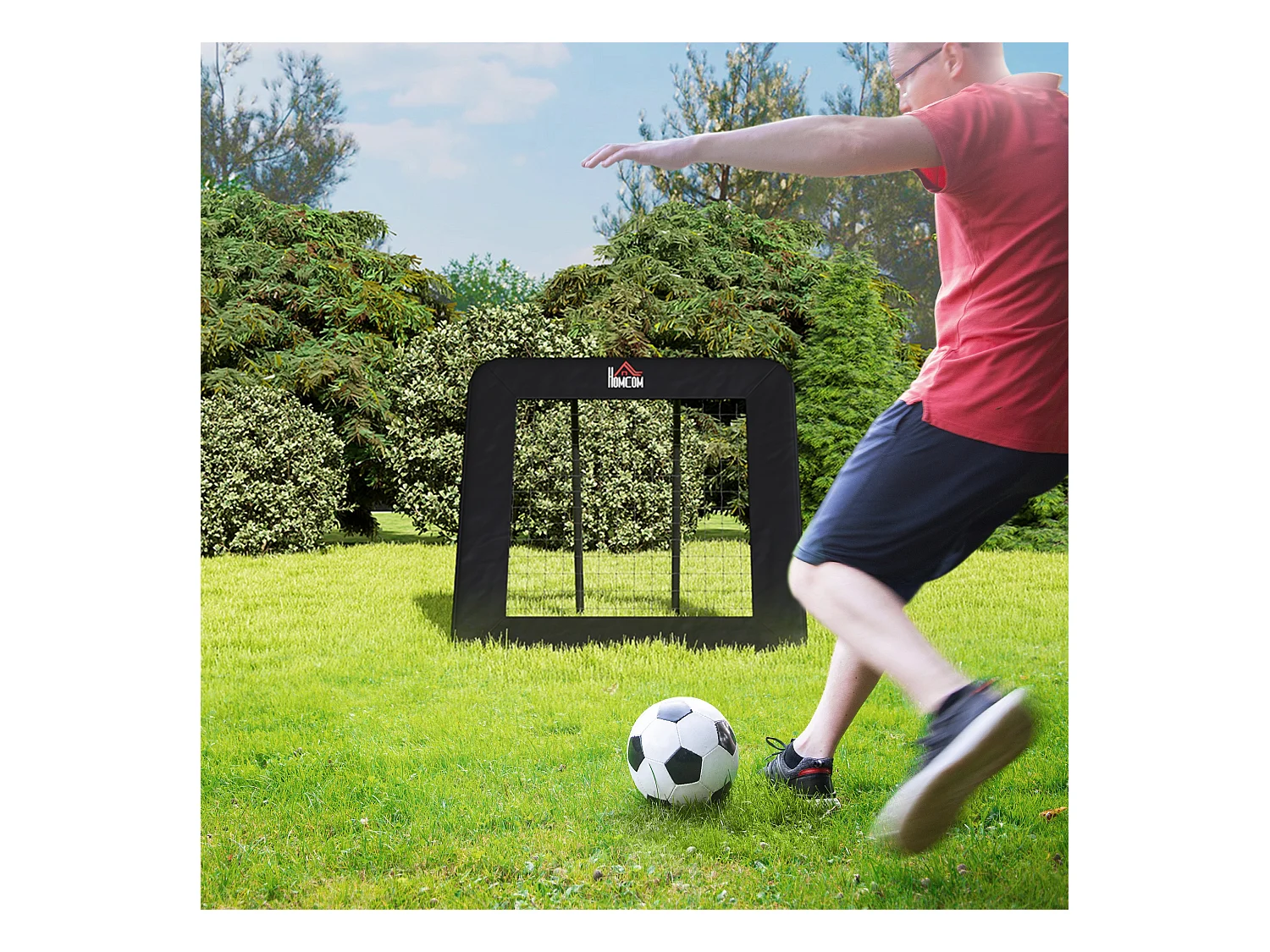 Rebondisseur de football pliable, 5 positions réglables, acier, noir (128x118x108-120cm)