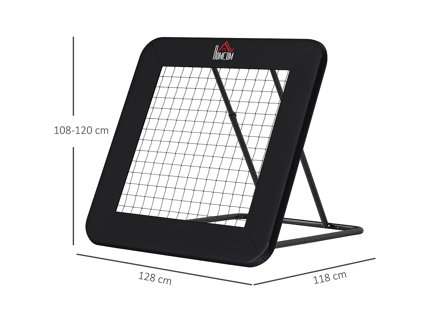 Rebondisseur de football pliable, 5 positions réglables, acier, noir (128x118x108-120cm)