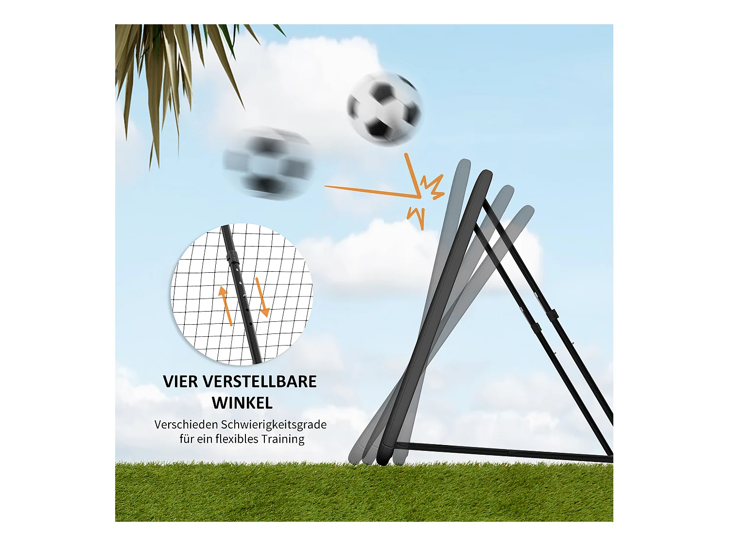 Rebondisseur de football pliable, 5 positions réglables, acier, noir (128x118x108-120cm)