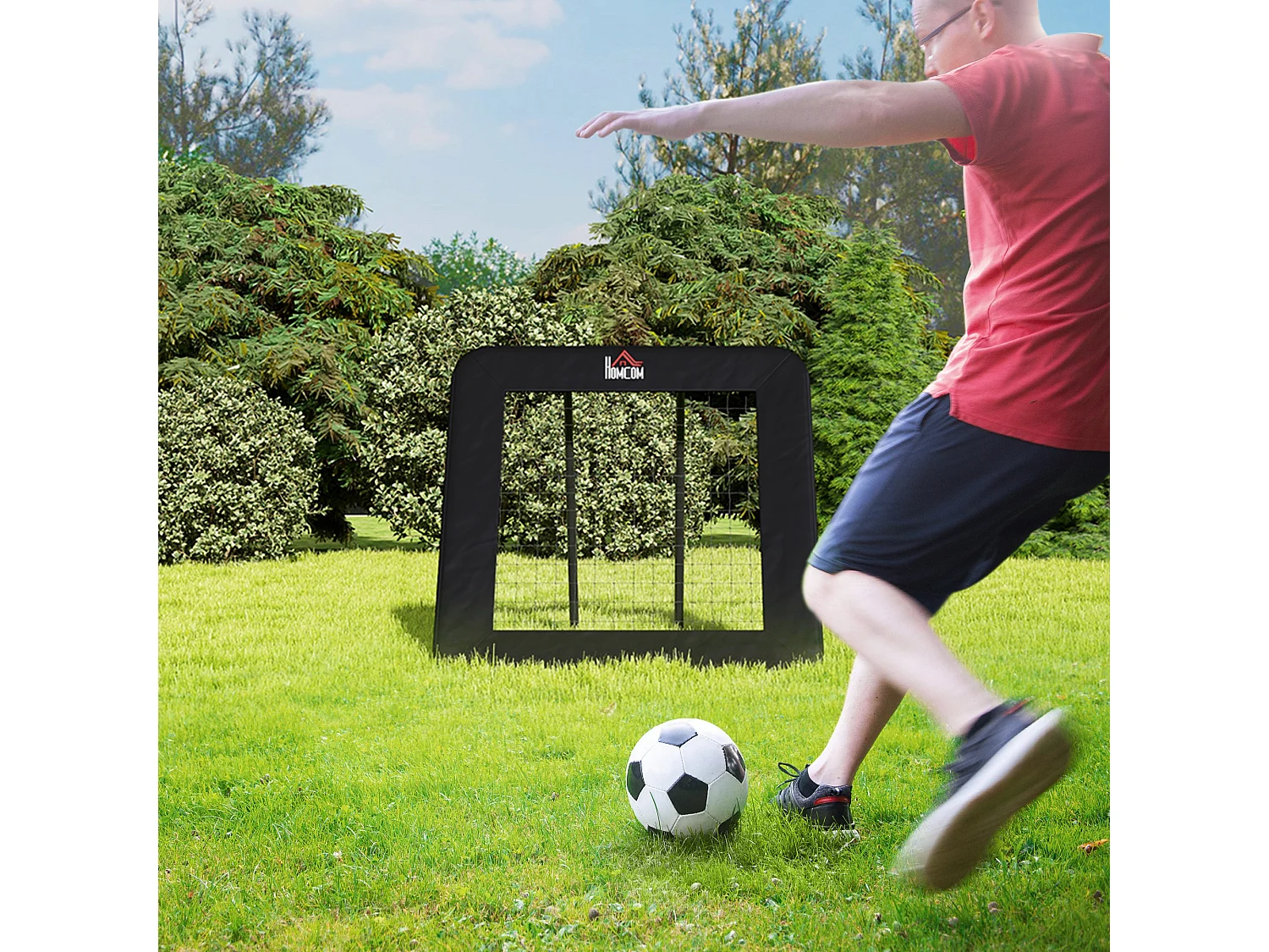 Rebondisseur de football pliable, 5 positions réglables, acier, noir (128x118x108-120cm)