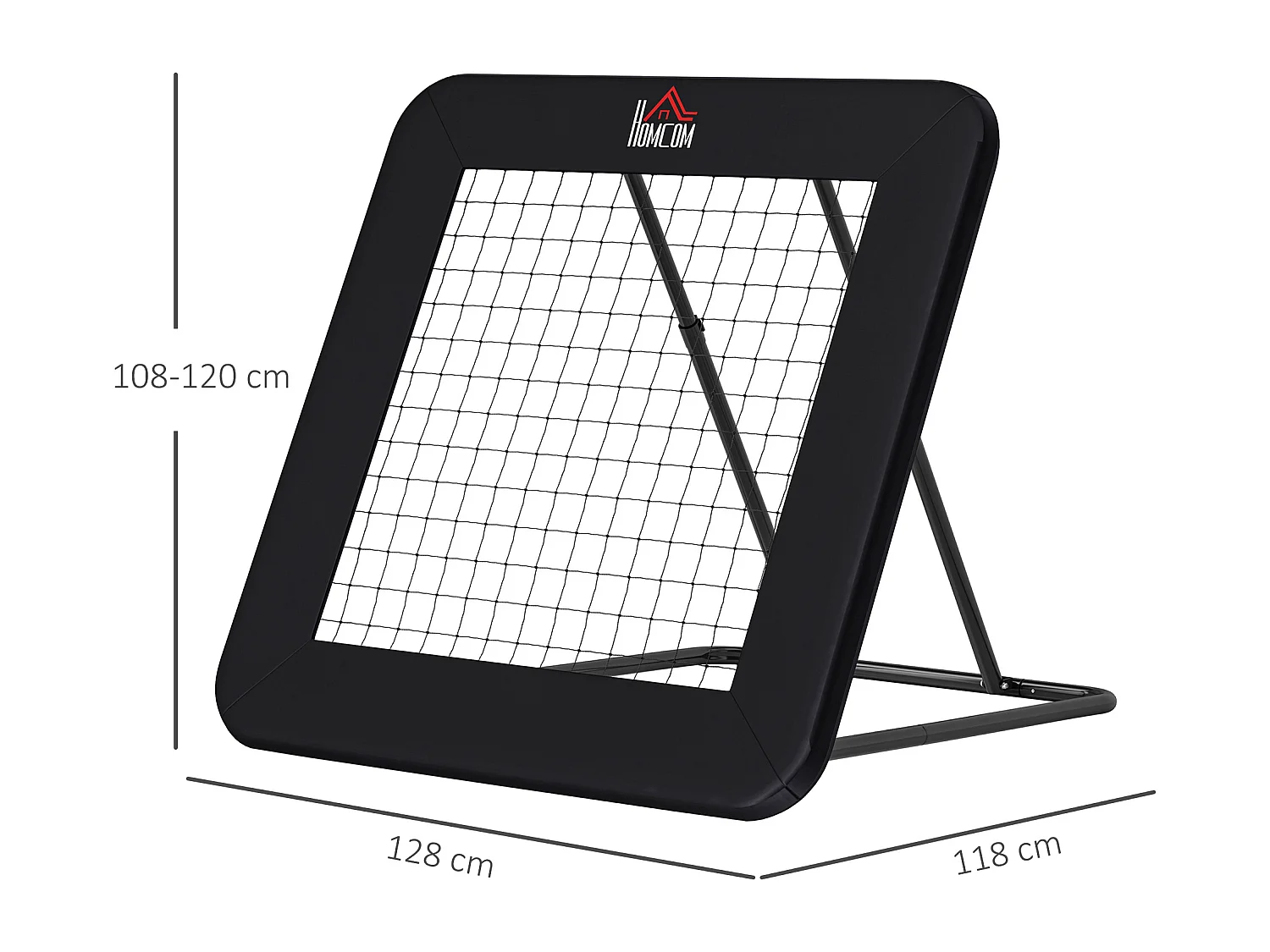 Rebondisseur de football pliable, 5 positions réglables, acier, noir (128x118x108-120cm)
