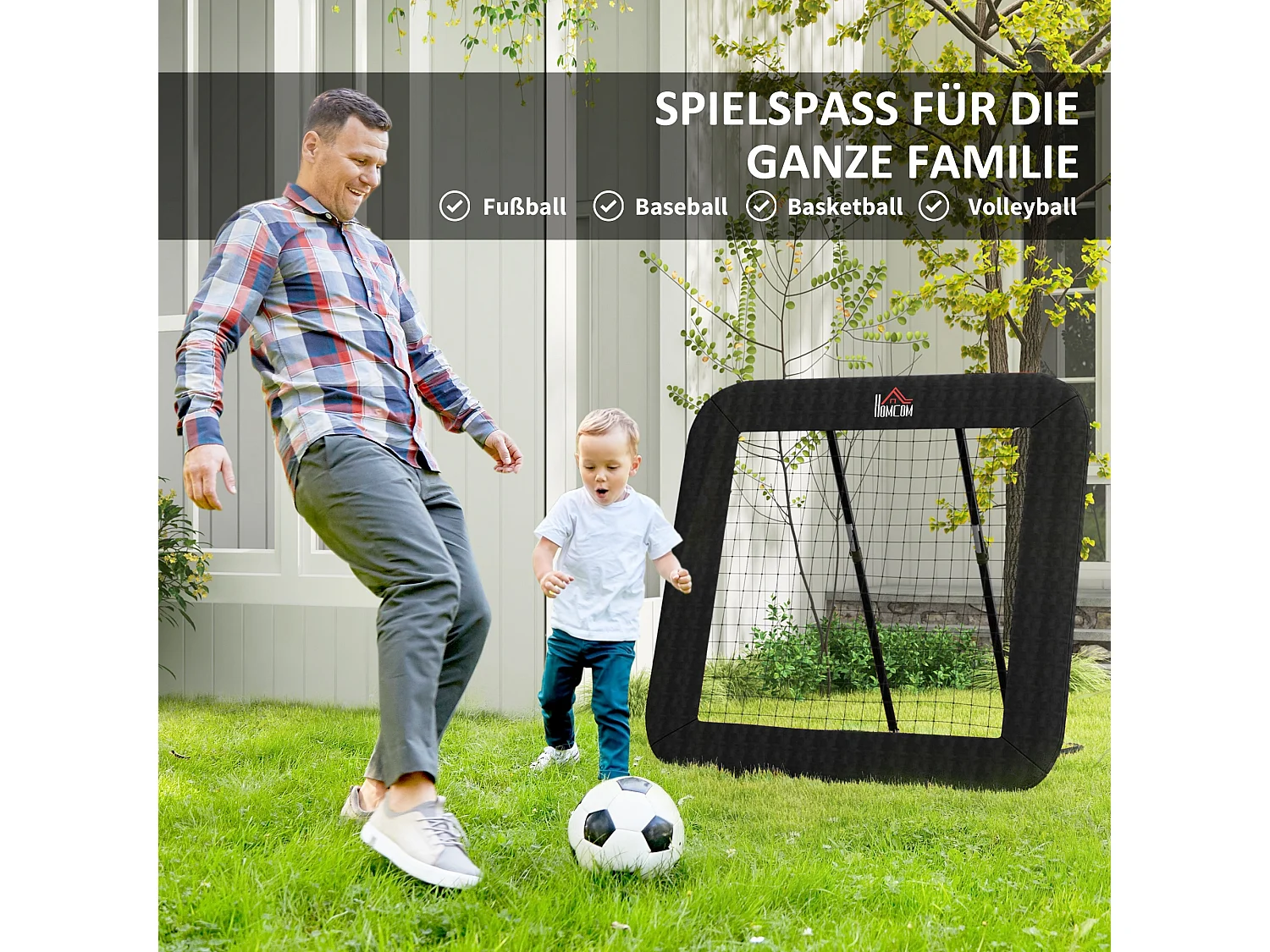 Rebondisseur de football pliable, 5 positions réglables, acier, noir (128x118x108-120cm)