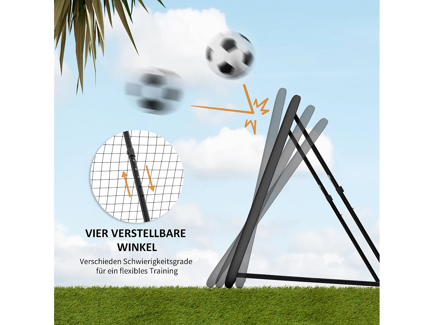 Rebondisseur de football pliable, 5 positions réglables, acier, noir (128x118x108-120cm)