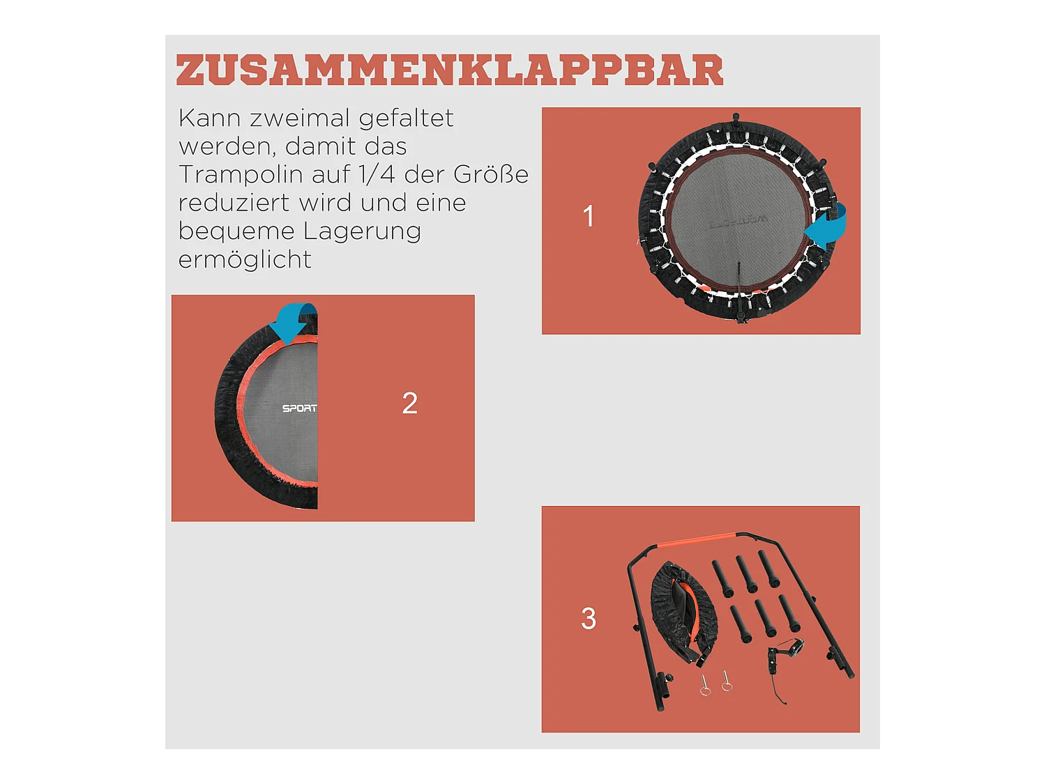 Mini trampoline de fitness avec écran LCD, poignée réglable 4 positions, plastique, noir (102x102x123cm)