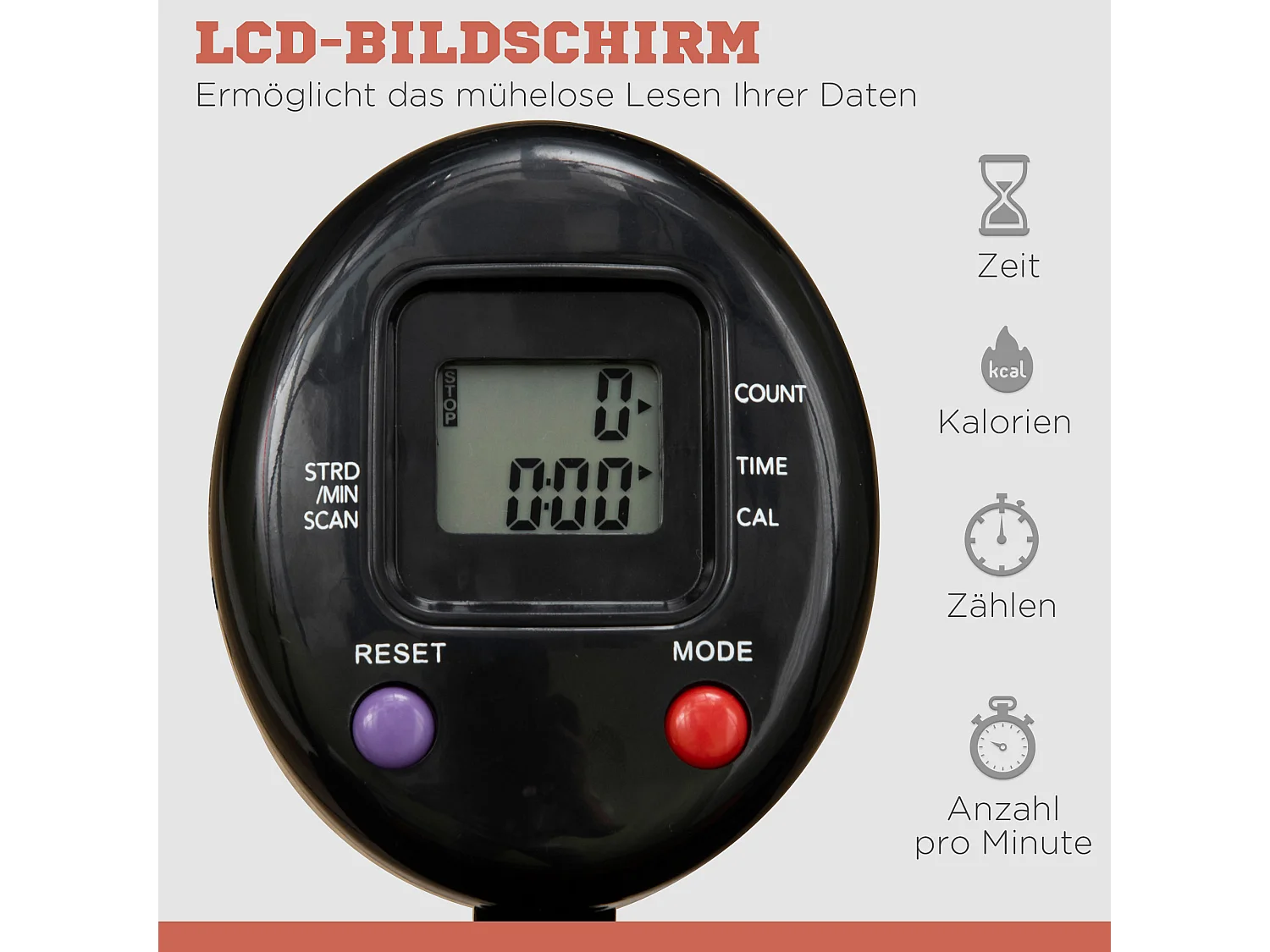 Mini trampoline de fitness avec écran LCD, poignée réglable 4 positions, plastique, noir (102x102x123cm)