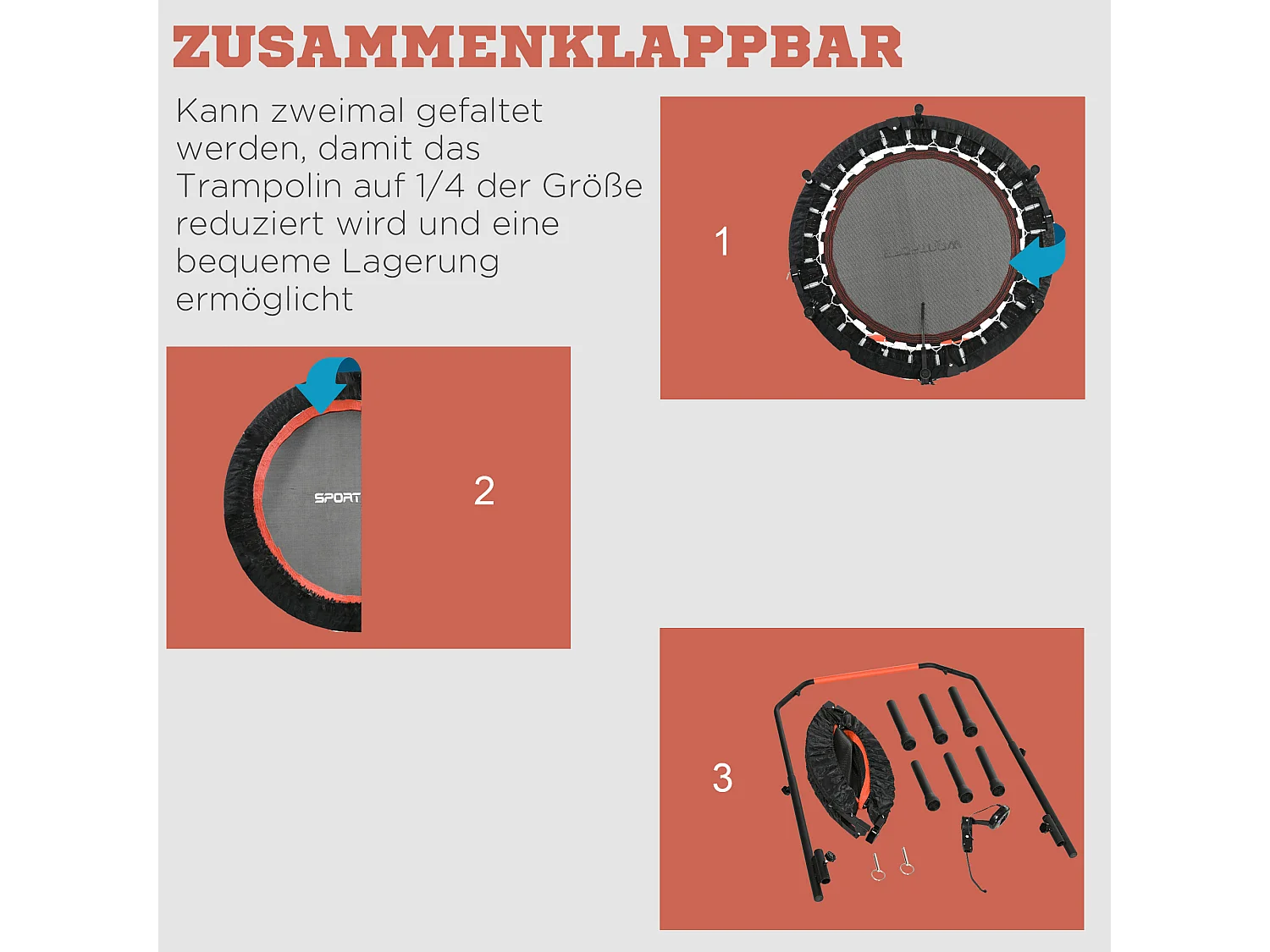 Mini trampoline de fitness avec écran LCD, poignée réglable 4 positions, plastique, noir (102x102x123cm)