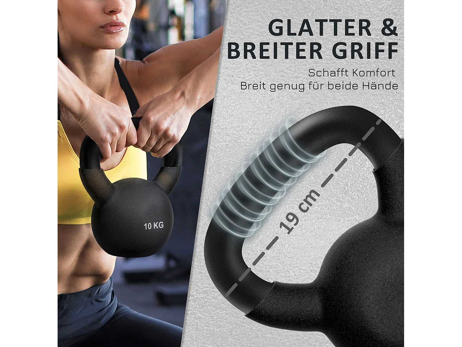 Kettlebell 10 kg en fonte avec revêtement néoprène, noir (19x12x22 cm)