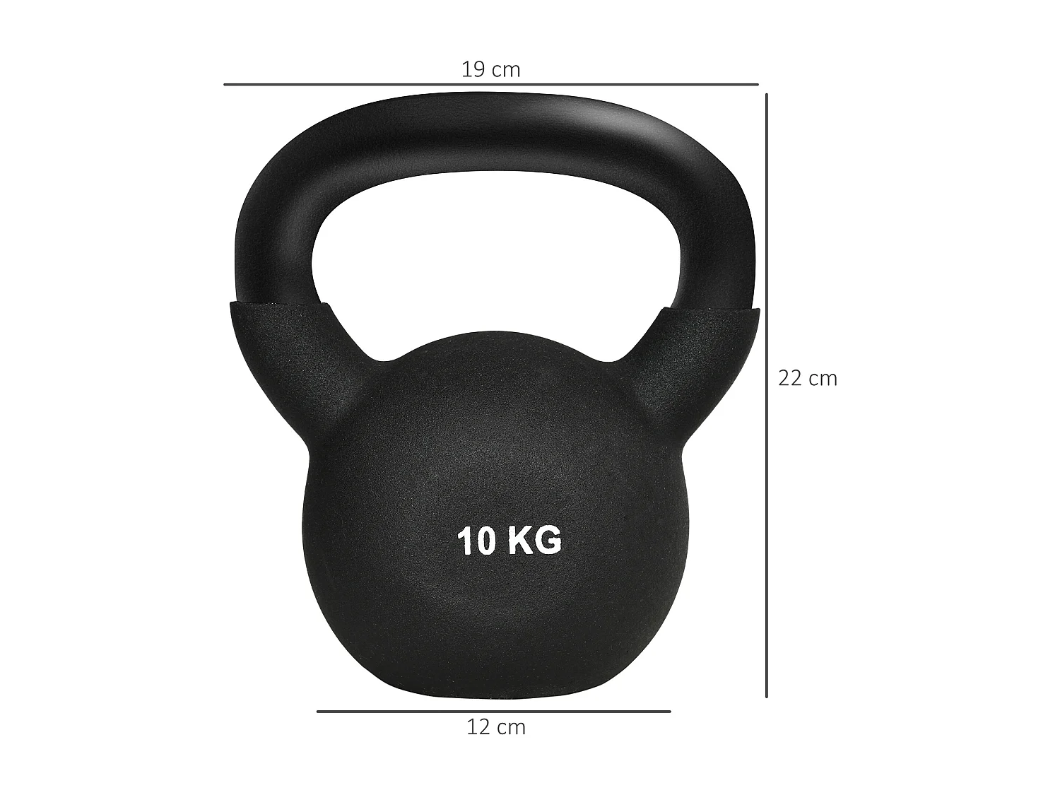 10 kg gietijzeren kettlebell met neopreen coating, zwart (19x12x22 cm)