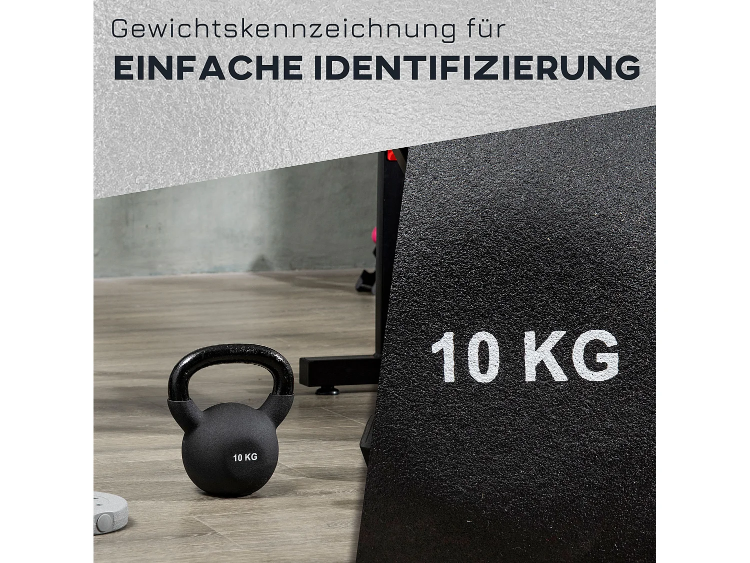10 kg gietijzeren kettlebell met neopreen coating, zwart (19x12x22 cm)
