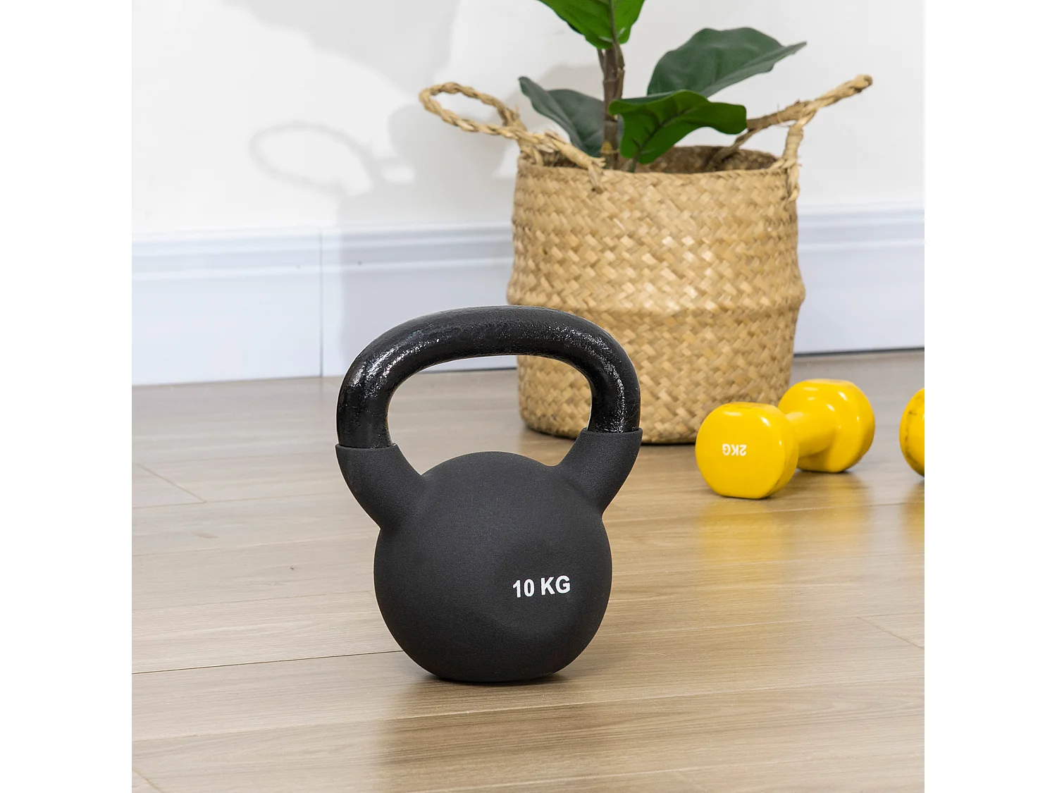 10 kg gietijzeren kettlebell met neopreen coating, zwart (19x12x22 cm)