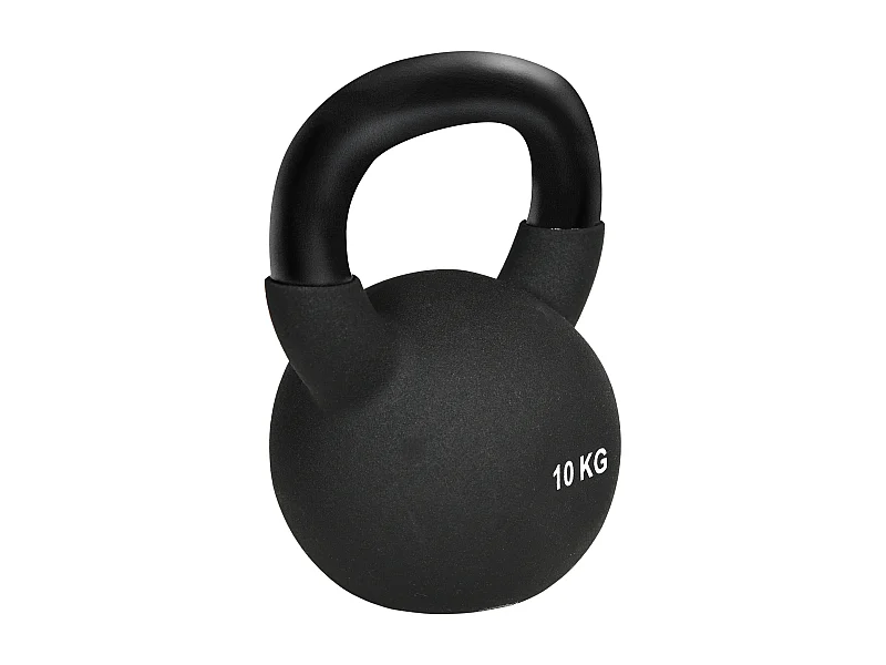 10 kg gietijzeren kettlebell met neopreen coating, zwart (19x12x22 cm)