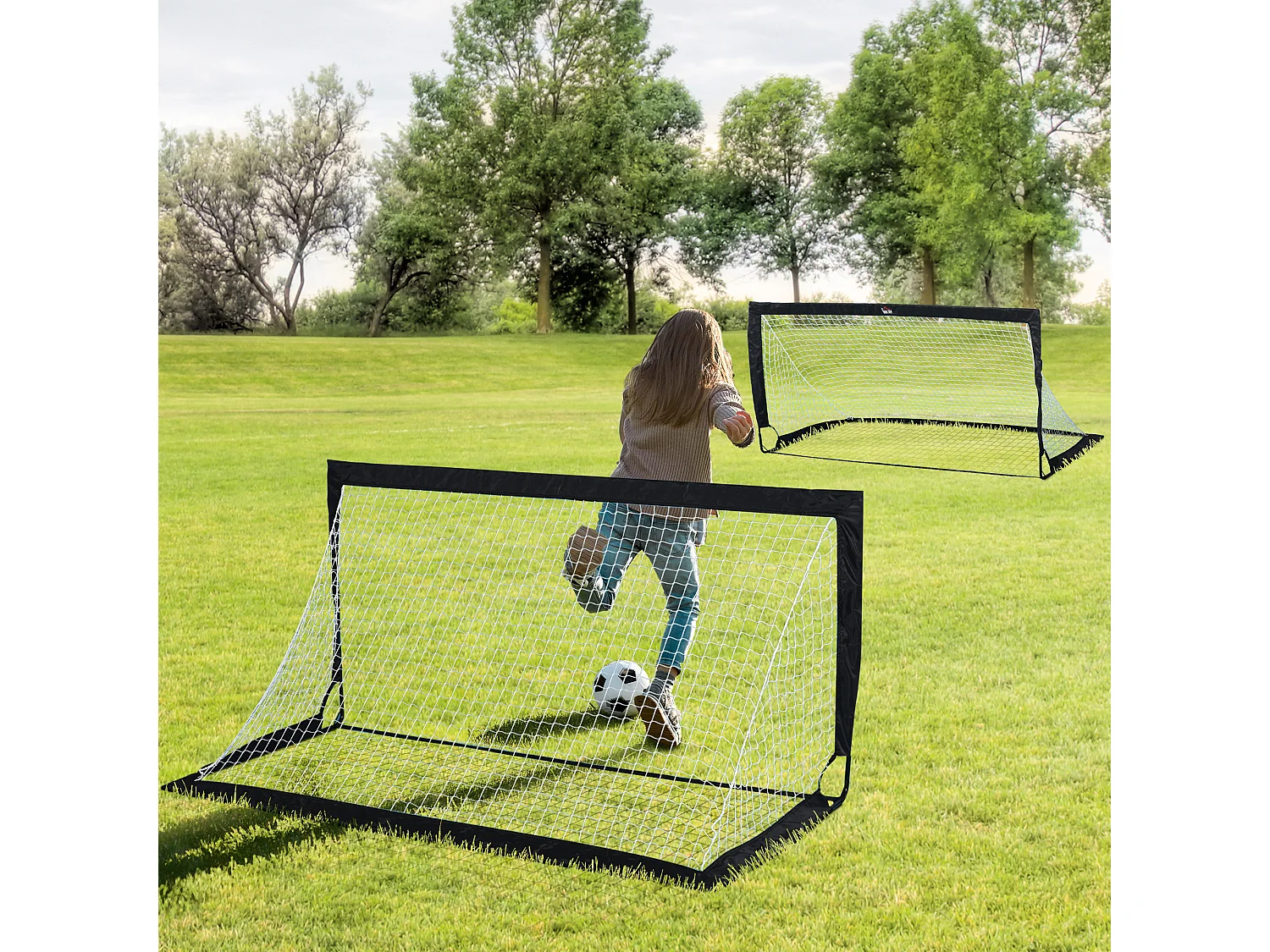 Set de 2 mini buts de football pliables, acier et filet Tetrolon, noir (186x90x89cm)