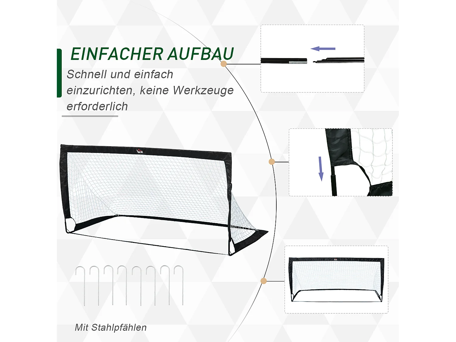 Set de 2 mini buts de football pliables, acier et filet Tetrolon, noir (186x90x89cm)