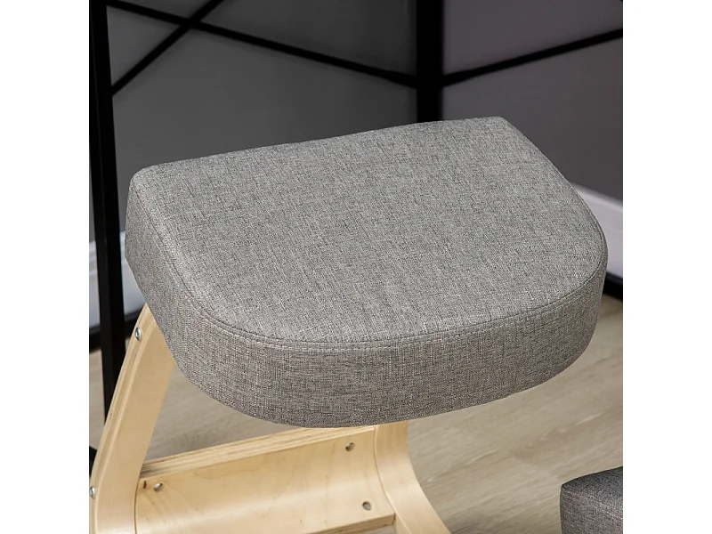 Tabouret ergonomique à genoux, posture saine, bois de bouleau, gris (51x69x58 cm)
