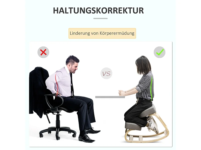 Ergonomische kniekruk, gezonde houding, berkenhout, grijs (51x69x58 cm)