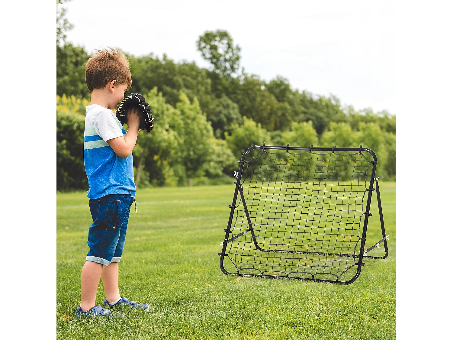 Rebondisseur football réglable, métal, noir (96x80x96 cm)