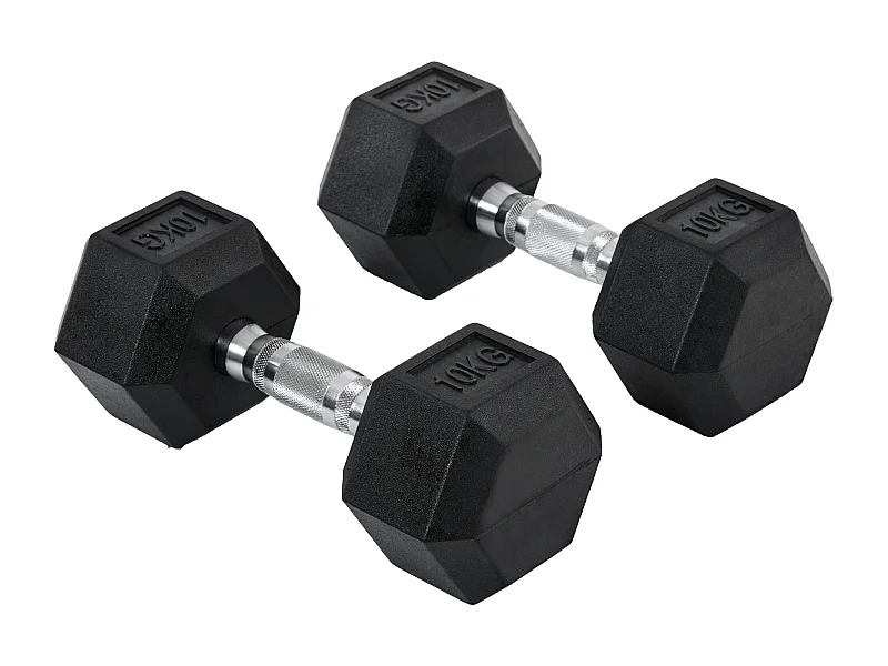 Haltères hexagonaux 2x10kg, fonte avec revêtement caoutchouc, noir (31x13.5x13.5cm)