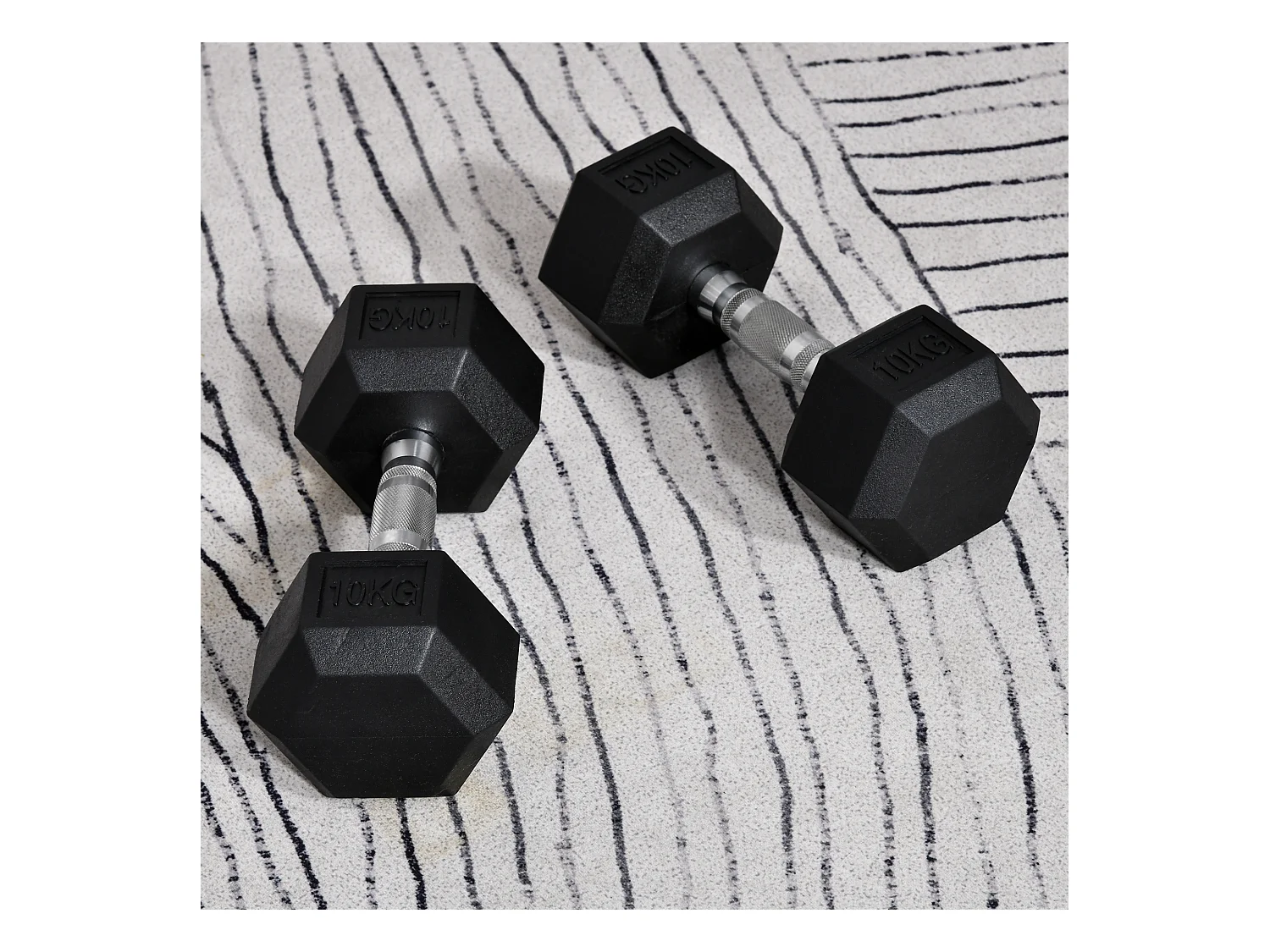 Haltères hexagonaux 2x10kg, fonte avec revêtement caoutchouc, noir (31x13.5x13.5cm)