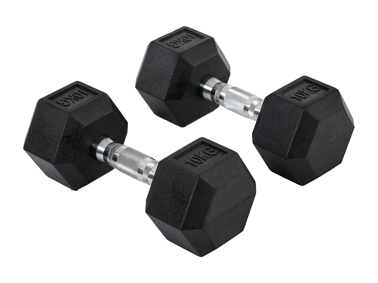 2x10kg zeshoekige halters, gietijzer met rubberen coating, zwart (31x13,5x13,5cm)