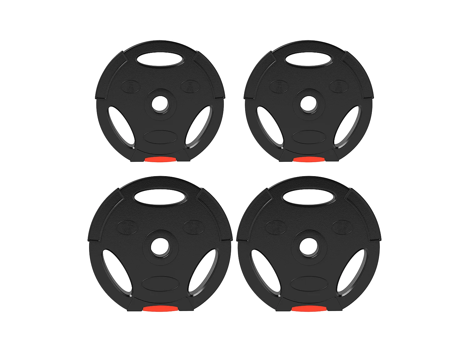 Set di dischi pesi, 4 pezzi, 2 x 5 kg/7,5 kg, per barra da 2,5 cm, plastica, nero (30x30x5,5 cm)