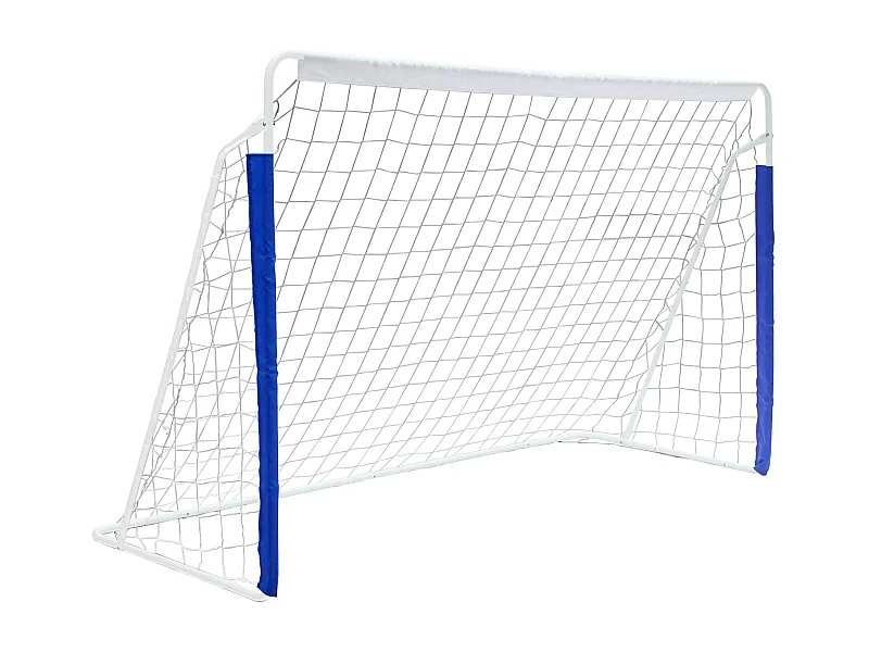 But de football portable pliable avec base en métal, filet résistant, idéal pour entraînement en extérieur/intérieur, bleu (240x150x90cm)