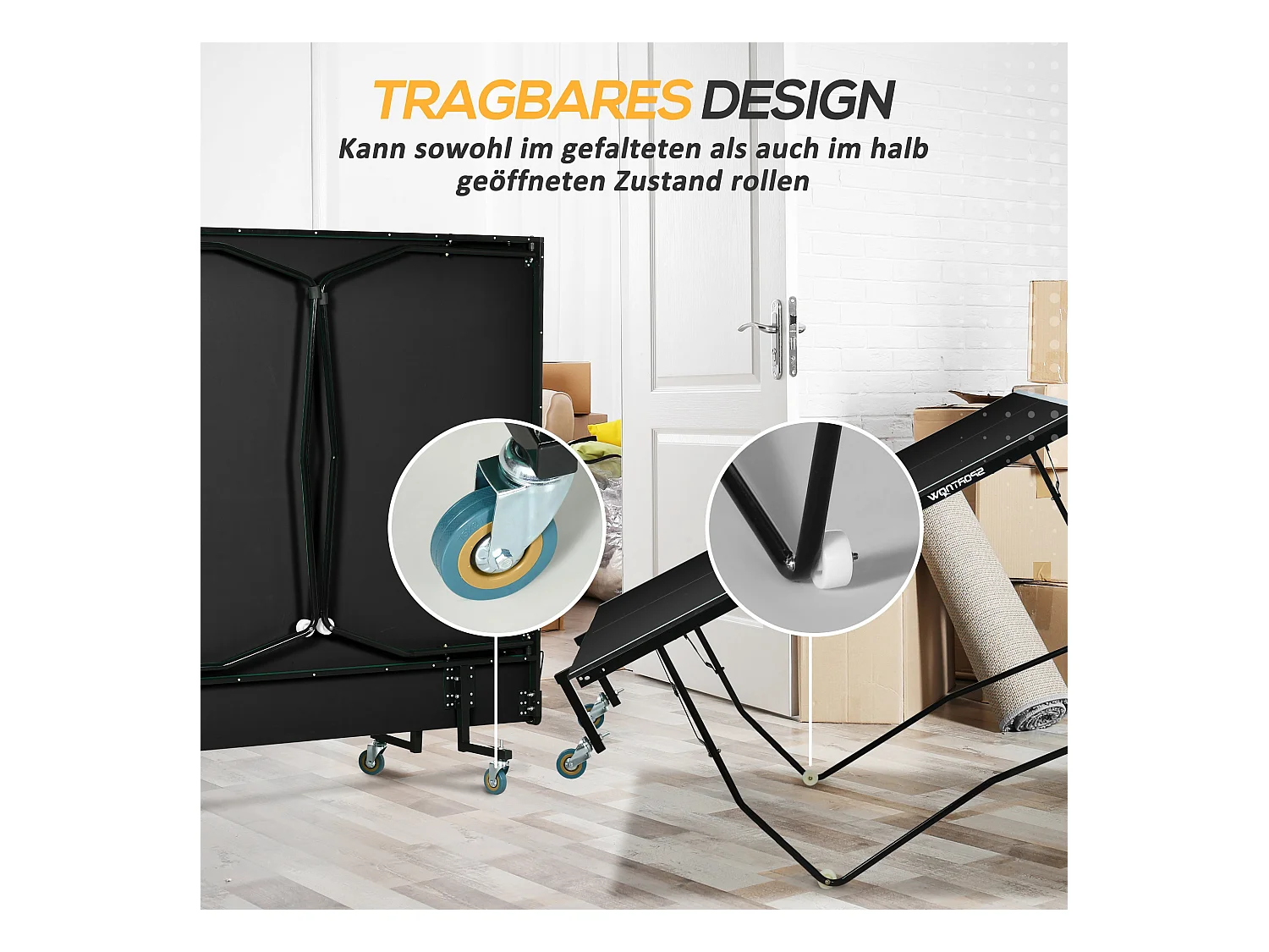 Table de ping-pong extérieure pliable avec filet, roulettes, 2 raquettes et 3 balles, acier et MDF, noir (274x152.5x76 cm)