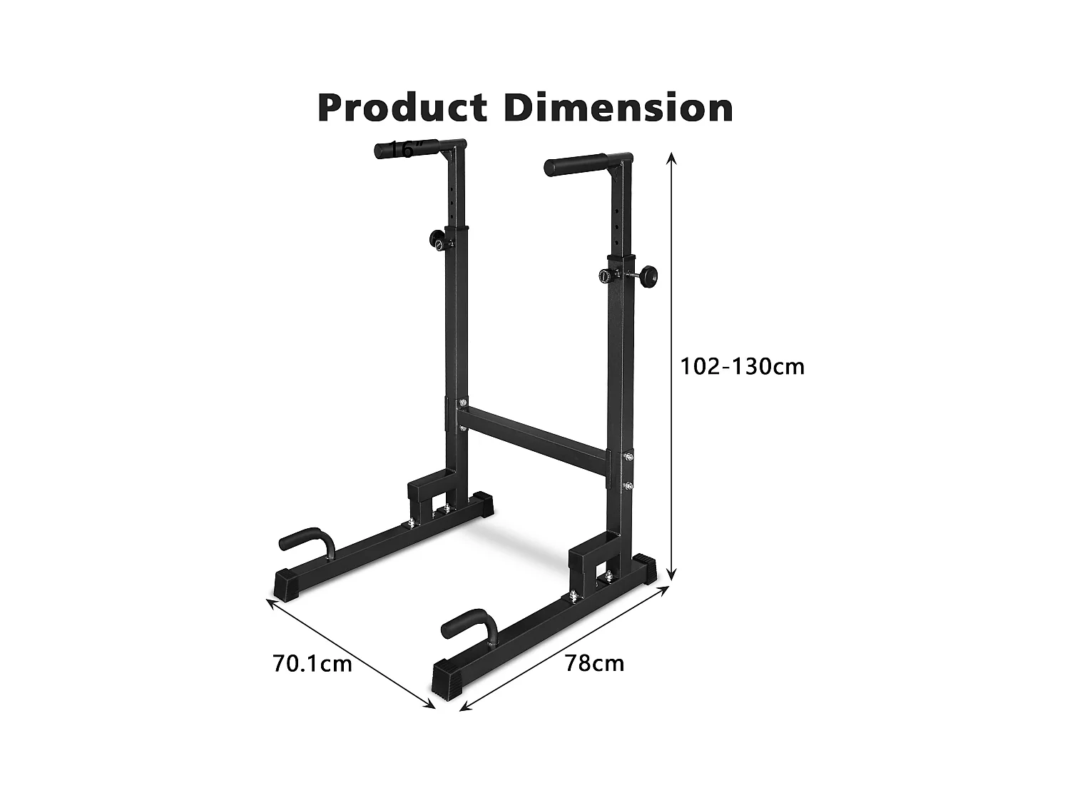 Station de dips réglable en hauteur, barres de dips antidérapantes, acier renforcé, noir (78x70x130 cm)
