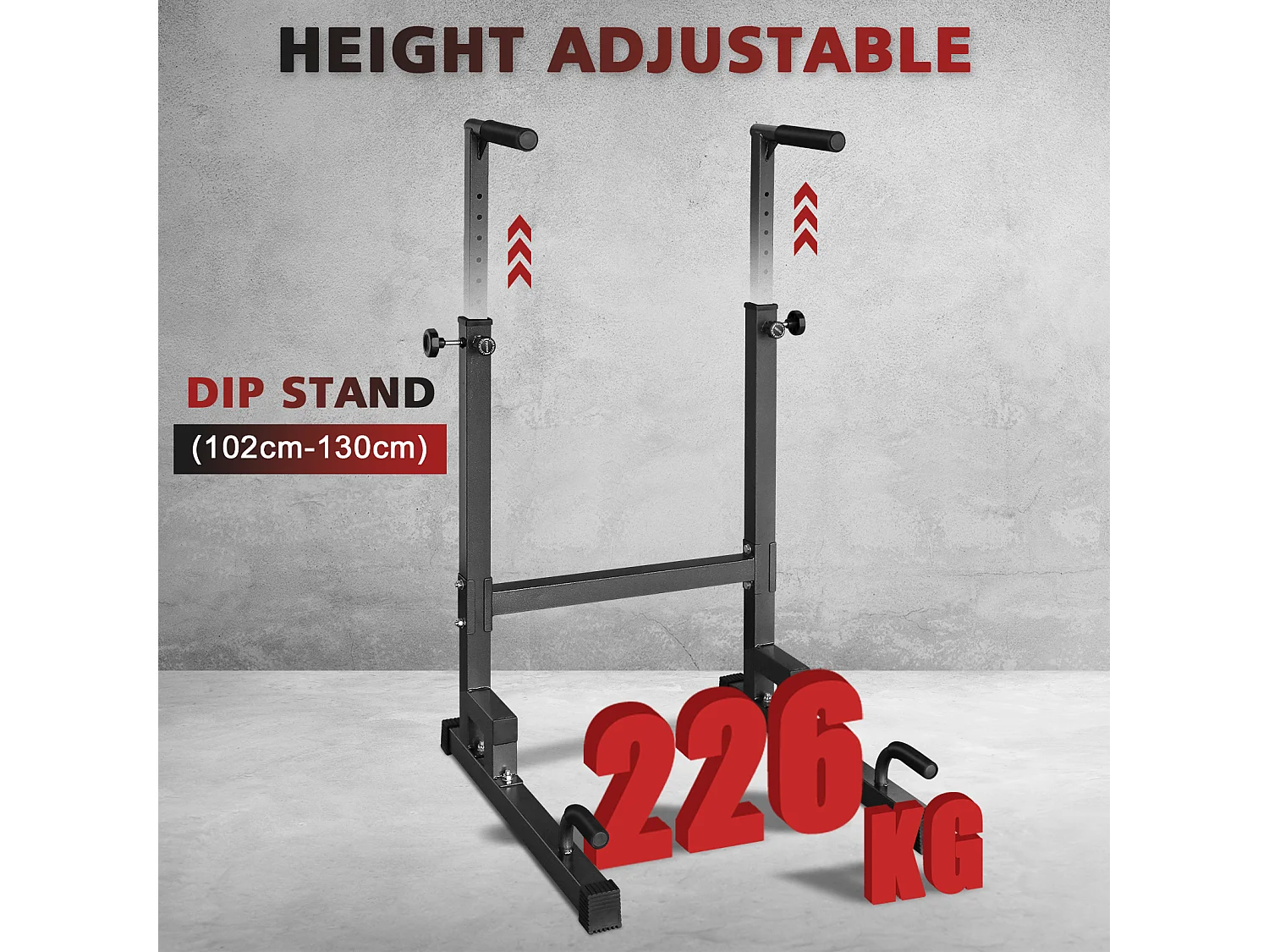 Station de dips réglable en hauteur, barres de dips antidérapantes, acier renforcé, noir (78x70x130 cm)