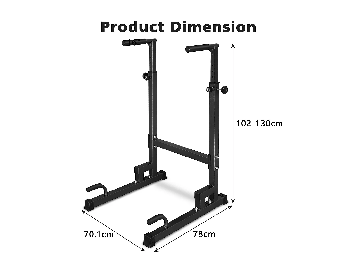 Station de dips réglable en hauteur, barres de dips antidérapantes, acier renforcé, noir (78x70x130 cm)