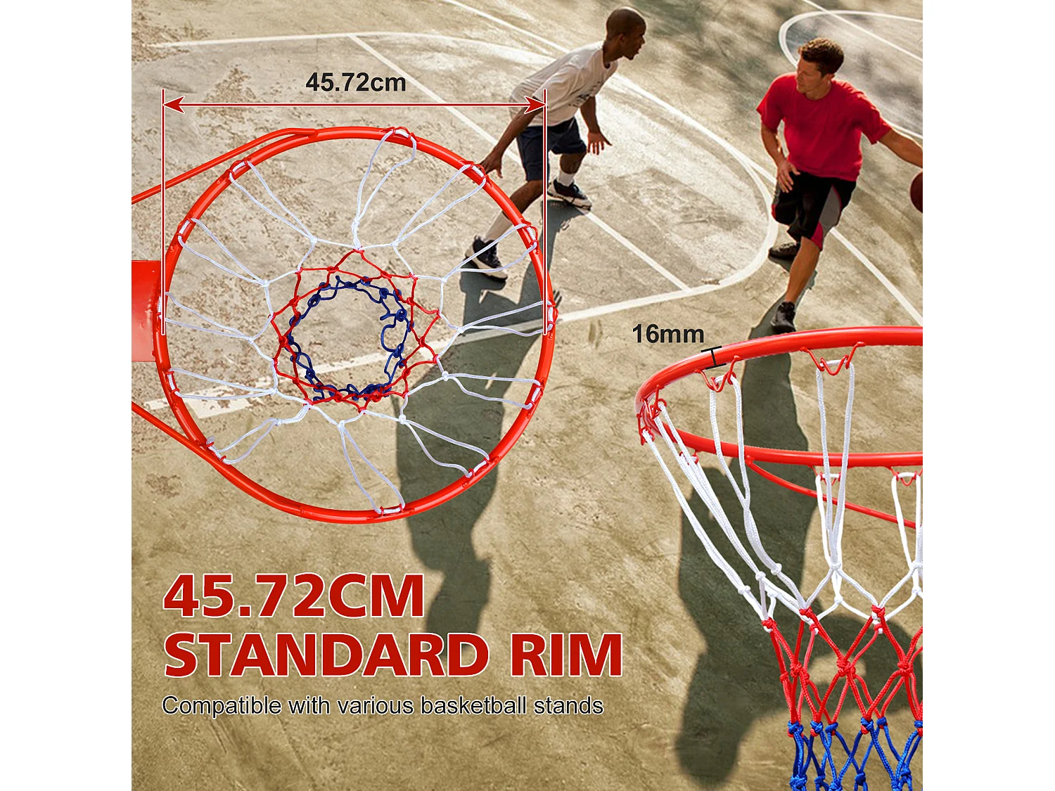 Panier de basket remplacement, montage mural ou porte, acier robuste, filet nylon, rouge (58x50x10 cm)