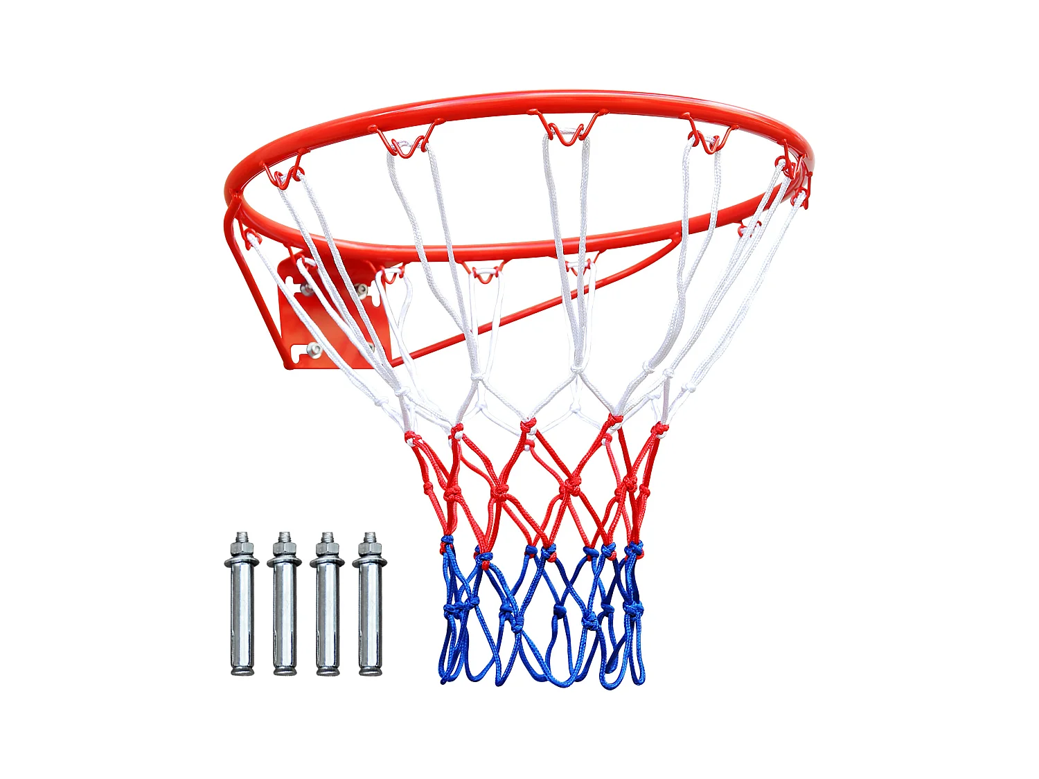 Canestro da basket di ricambio, montaggio a parete o porta, acciaio resistente, rete in nylon, rosso (58x50x10 cm)