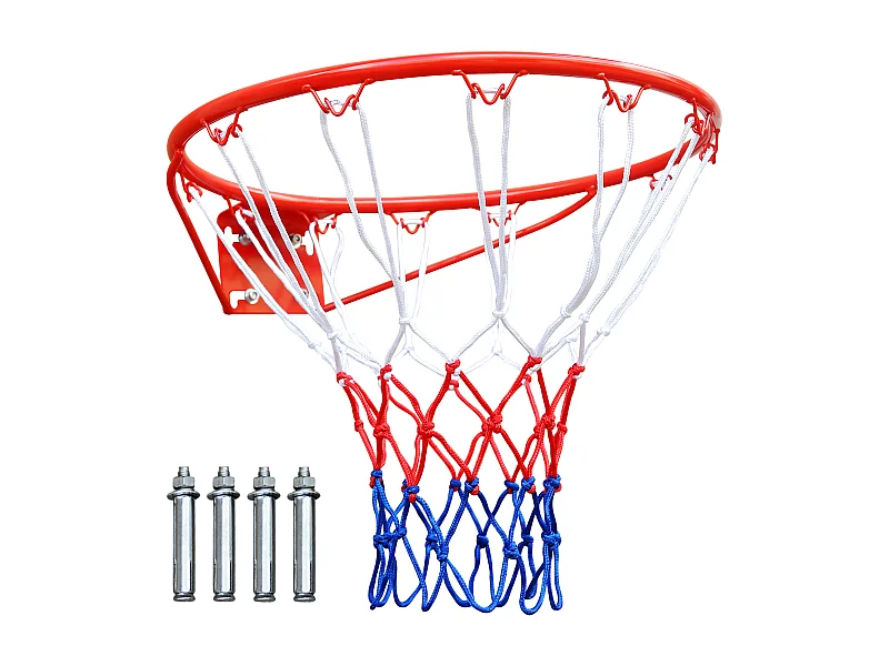 Panier de basket remplacement, montage mural ou porte, acier robuste, filet nylon, rouge (58x50x10 cm)