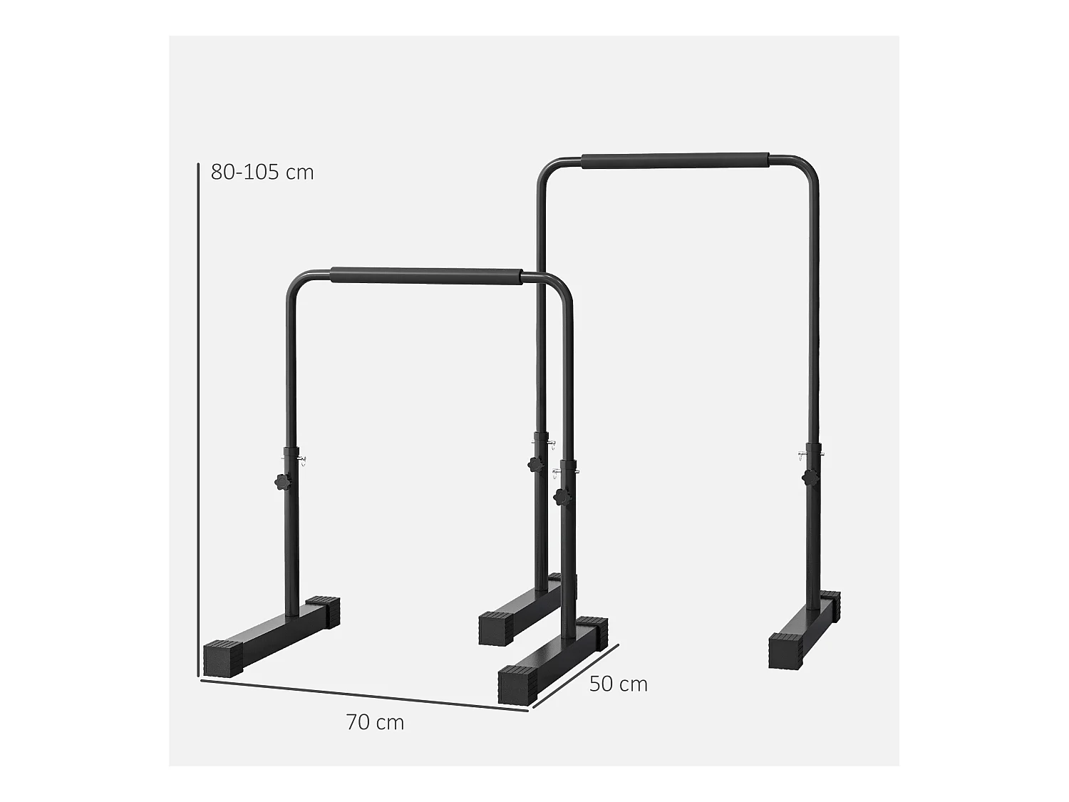 Barres de dips réglables en hauteur, antidérapantes, acier, noir, pour entraînement musculaire (70x50x100 cm)