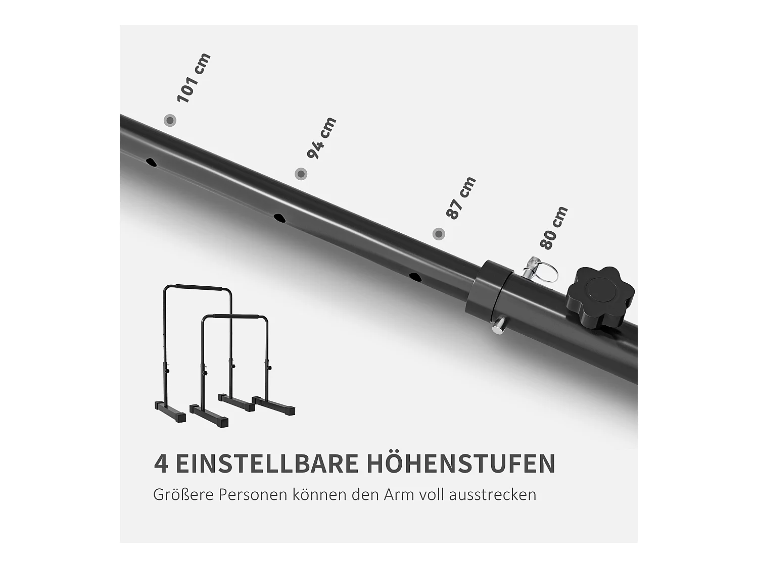 Barres de dips réglables en hauteur, antidérapantes, acier, noir, pour entraînement musculaire (70x50x100 cm)