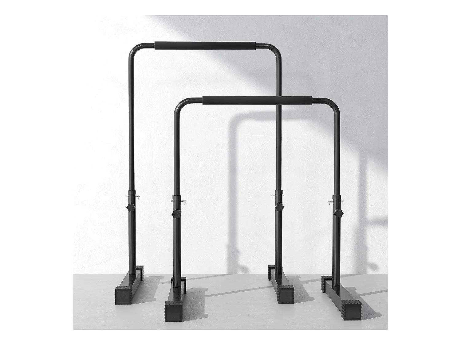 Barres de dips réglables en hauteur, antidérapantes, acier, noir, pour entraînement musculaire (70x50x100 cm)