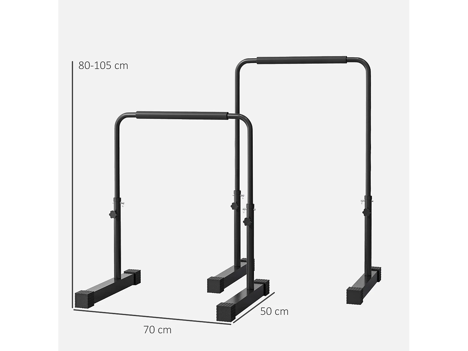 Barres de dips réglables en hauteur, antidérapantes, acier, noir, pour entraînement musculaire (70x50x100 cm)