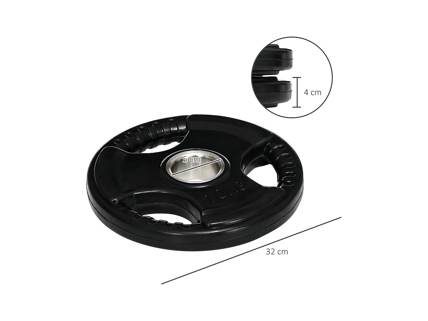 Disques de Haltérophilie 2 x 10 KG, Tri-Grip, Gomme, Acier, Noir (32x32x4 cm)