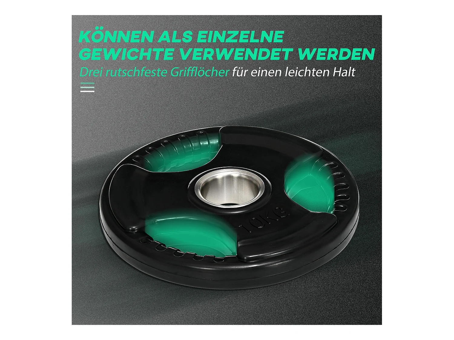 Disques de Haltérophilie 2 x 10 KG, Tri-Grip, Gomme, Acier, Noir (32x32x4 cm)