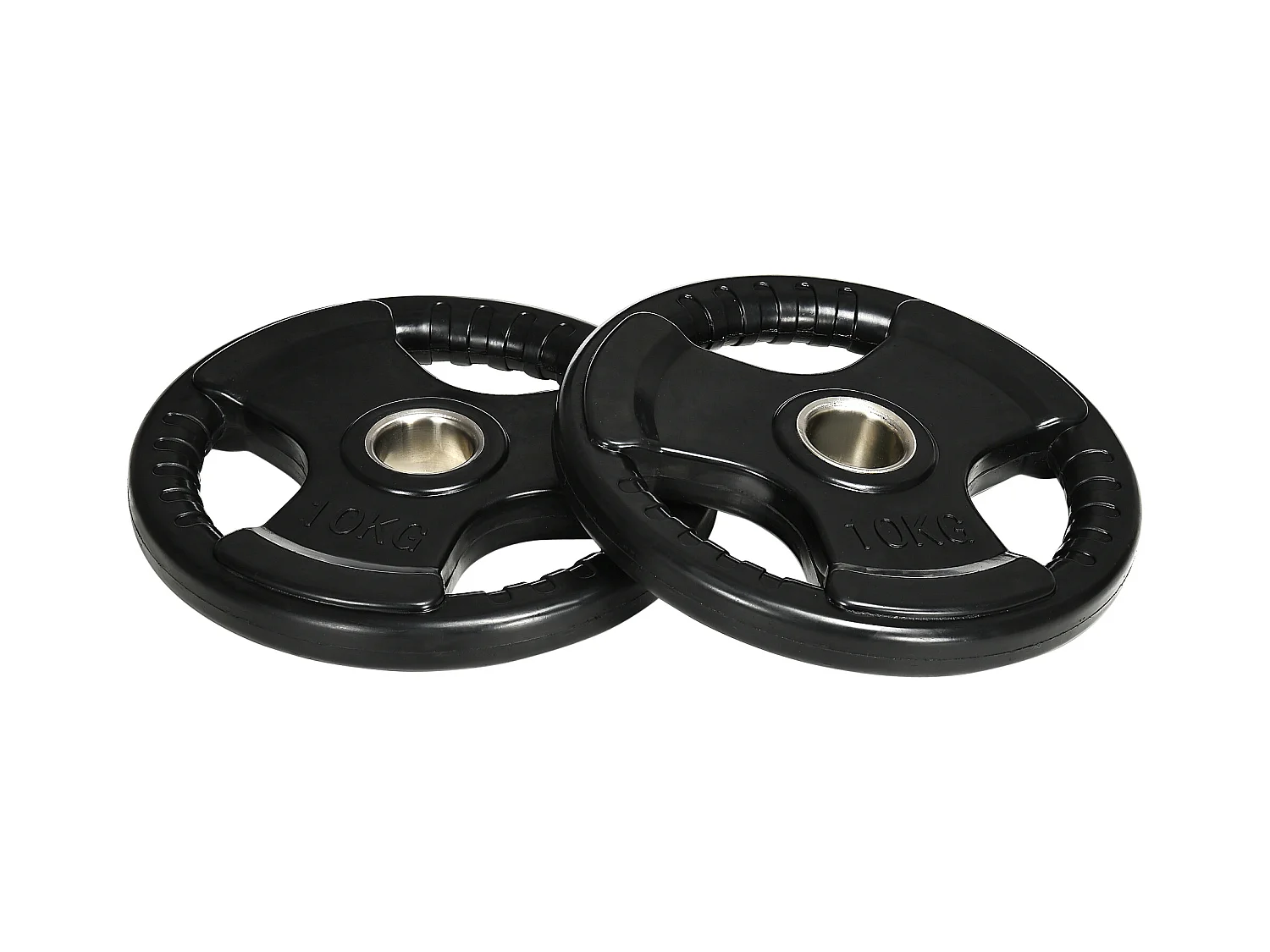 dischi per sollevamento pesi da 10 kg, Tri-Grip, gomma, acciaio, nero (32x32x4 cm)