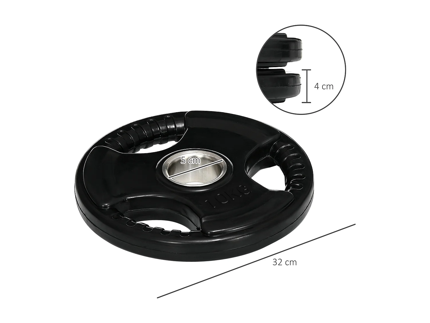 Disques de Haltérophilie 2 x 10 KG, Tri-Grip, Gomme, Acier, Noir (32x32x4 cm)