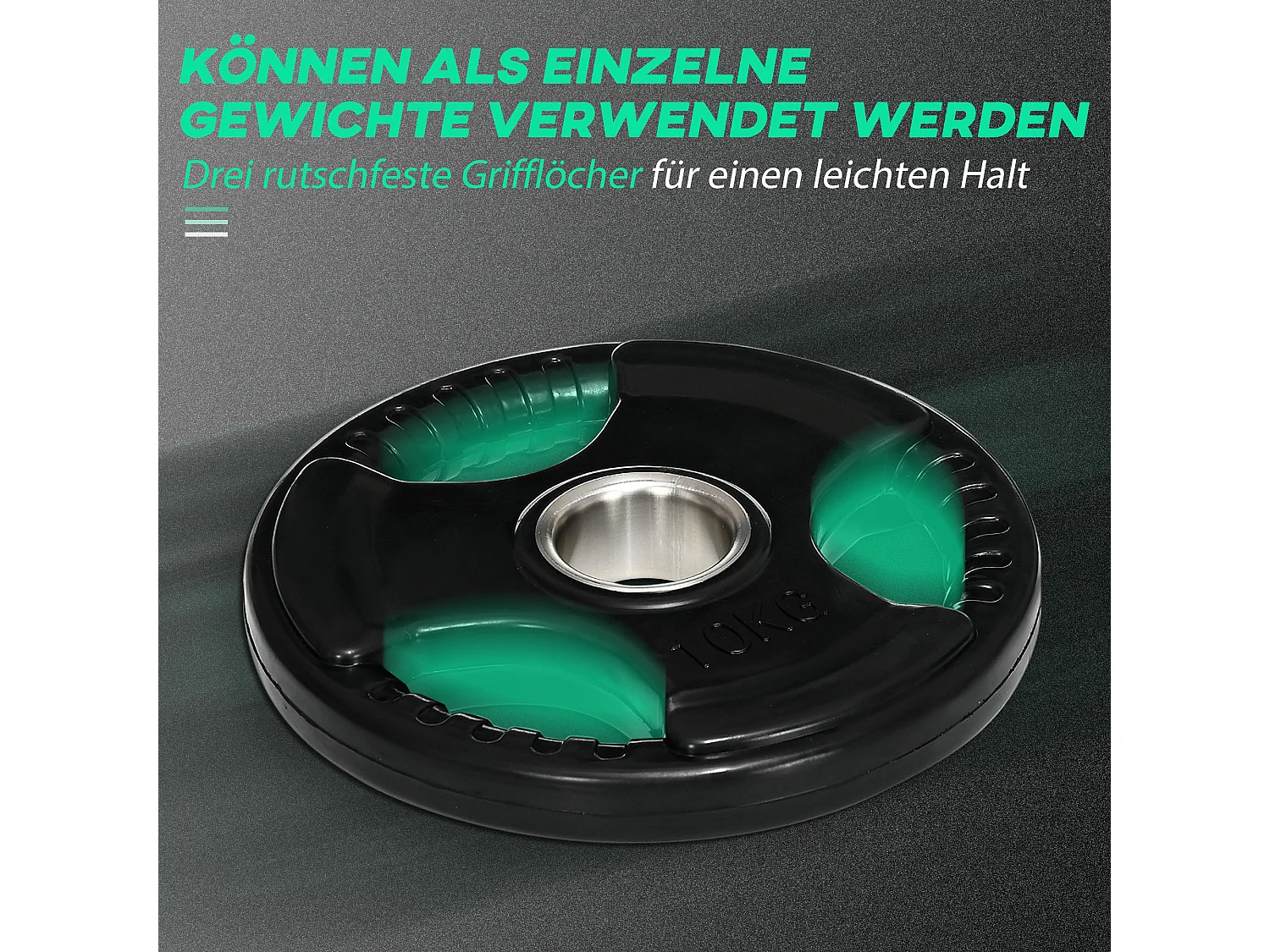 Disques de Haltérophilie 2 x 10 KG, Tri-Grip, Gomme, Acier, Noir (32x32x4 cm)