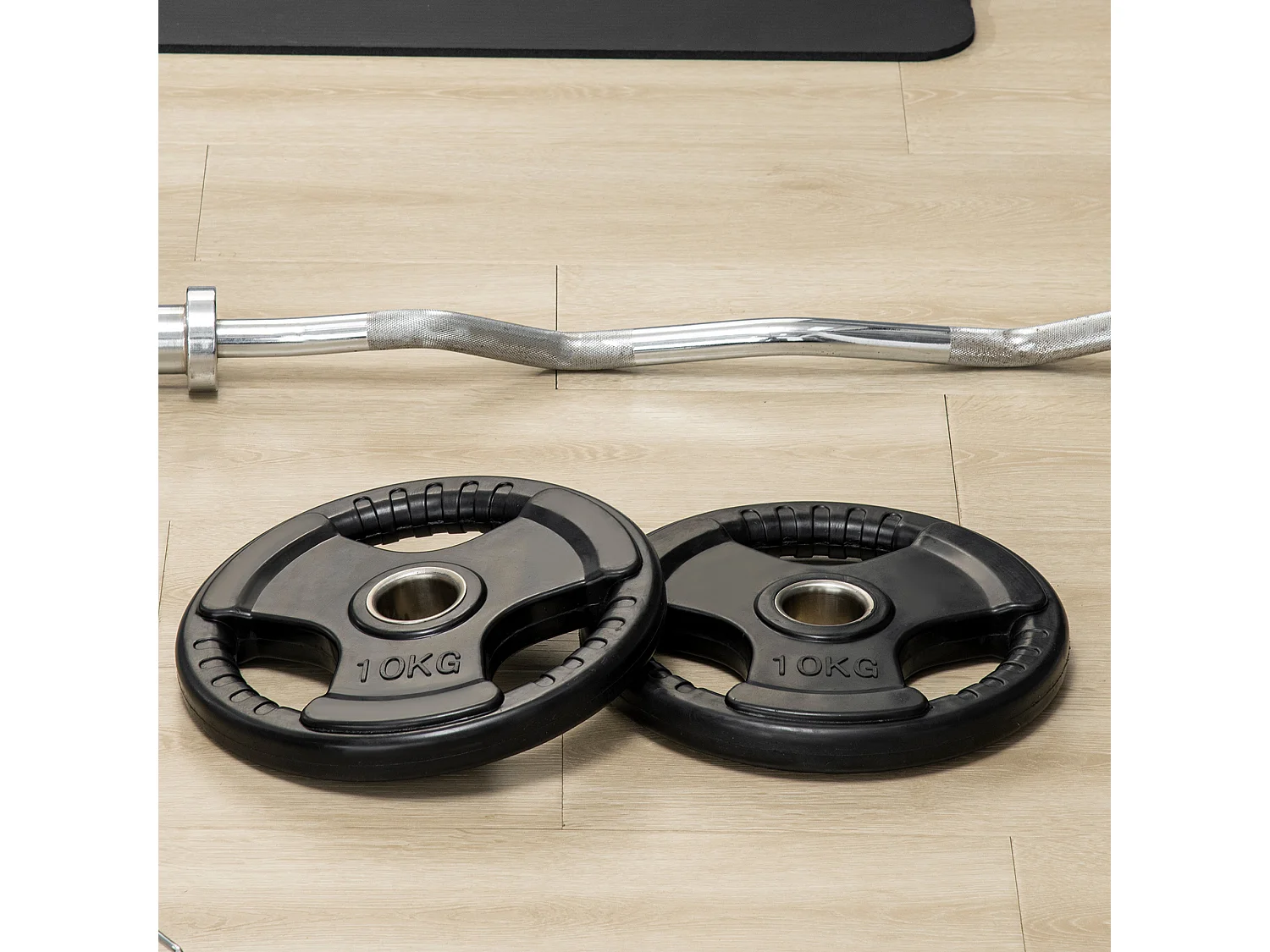 Disques de Haltérophilie 2 x 10 KG, Tri-Grip, Gomme, Acier, Noir (32x32x4 cm)