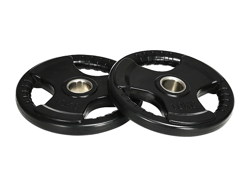 Disques de Haltérophilie 2 x 10 KG, Tri-Grip, Gomme, Acier, Noir (32x32x4 cm)