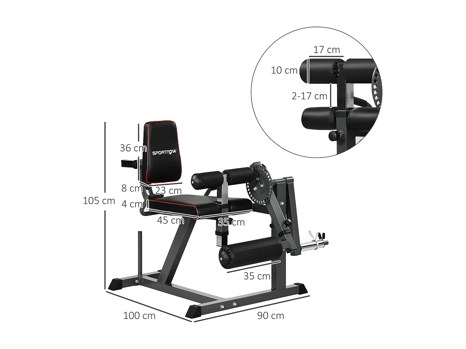 Appareil de musculation pour jambes ajustable avec charge de poids, acier, gris (100x90x105 cm)