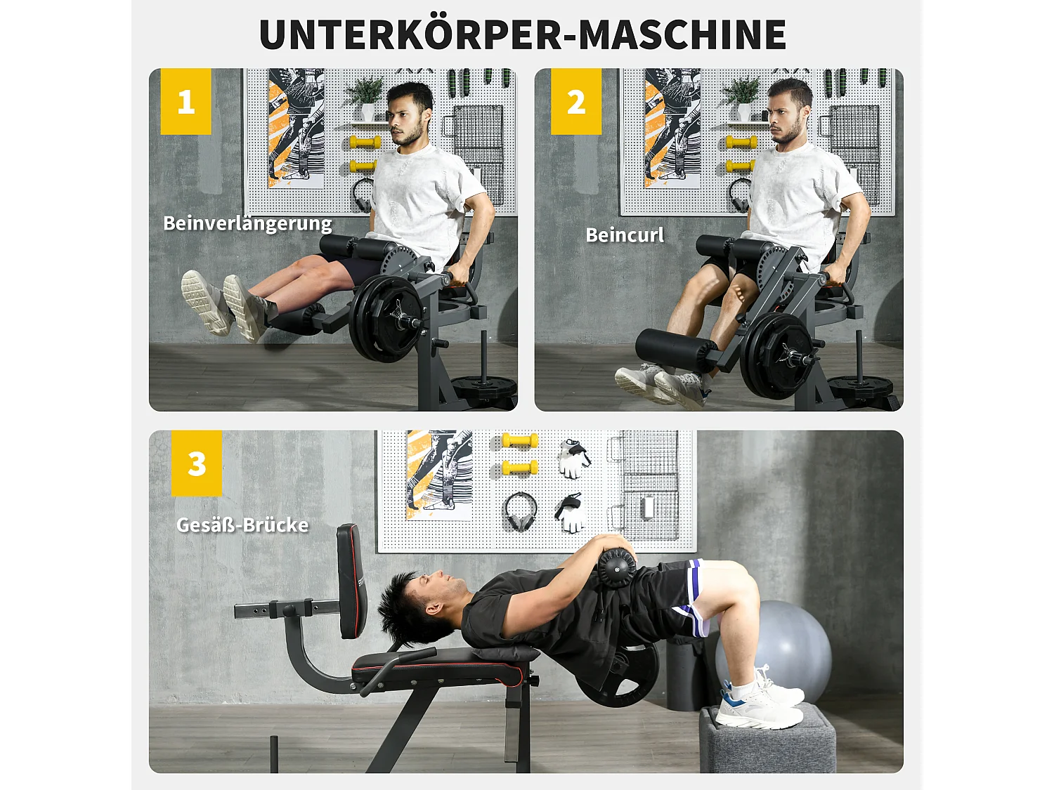 Appareil de musculation pour jambes ajustable avec charge de poids, acier, gris (100x90x105 cm)