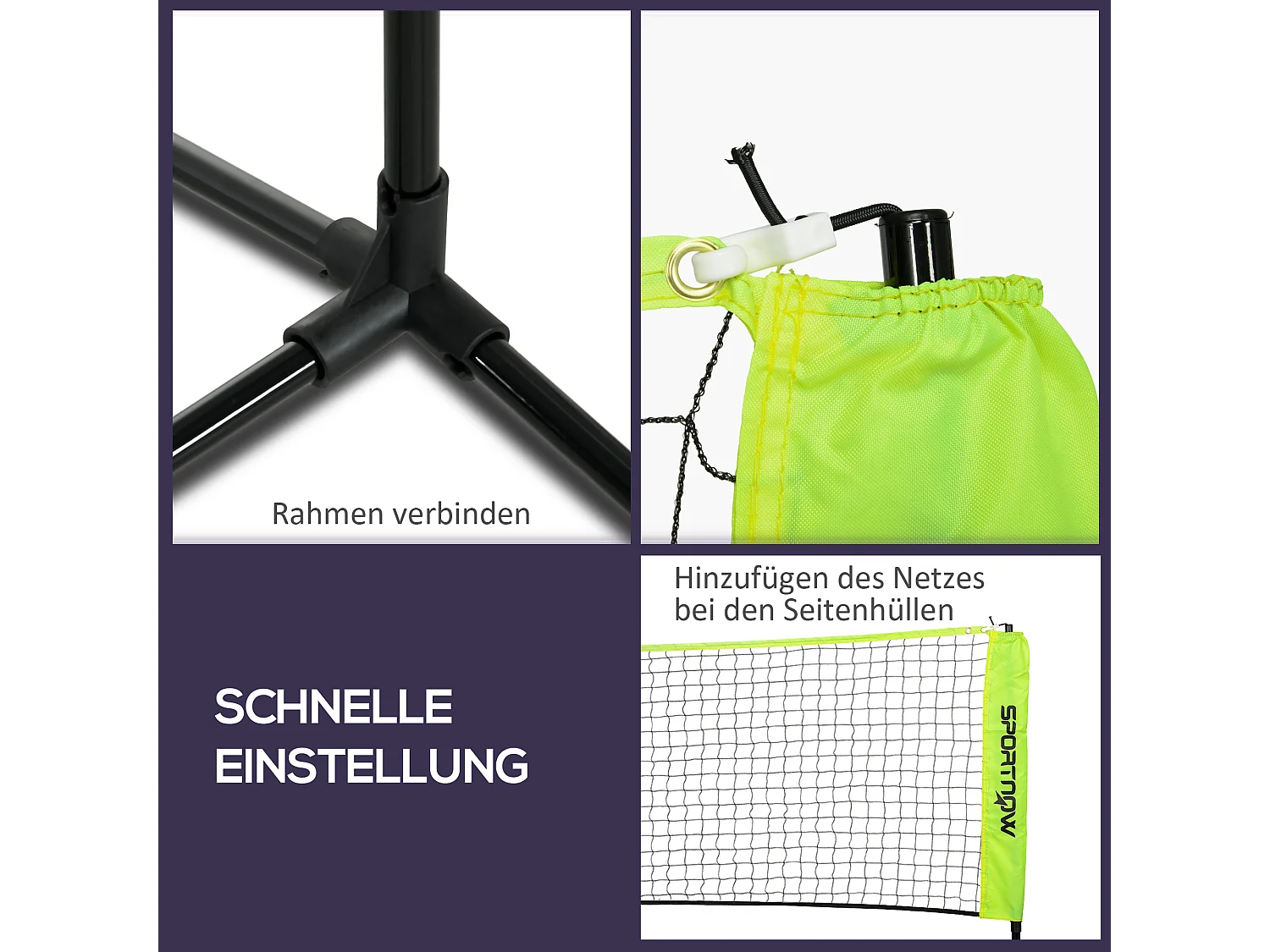 Filet multifonction réglable, métal, vert (420x103x107-155cm)