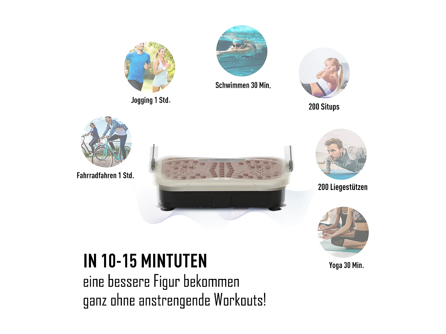 Plateforme vibrante avec 99 niveaux, haut-parleur USB, écran LED et bandes de résistance, ABS, beige (54x33x14cm)