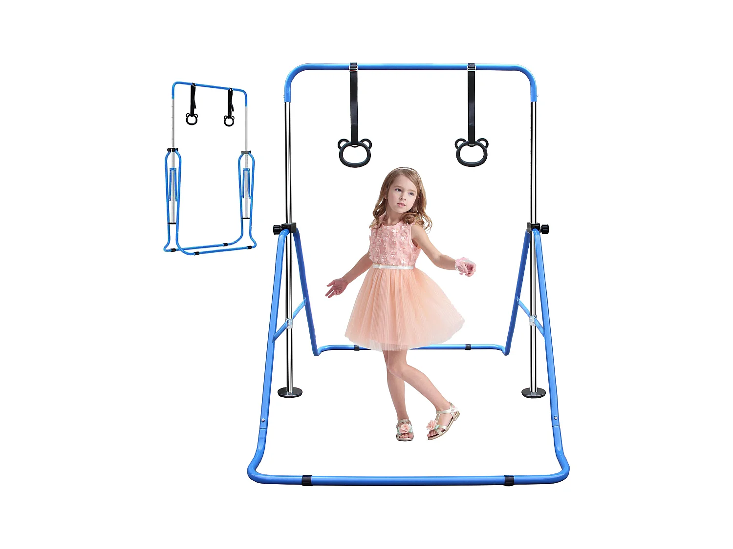 Barra da ginnastica estensibile per bambini, altezza regolabile, pieghevole, acciaio, blu (145x100x130 cm)