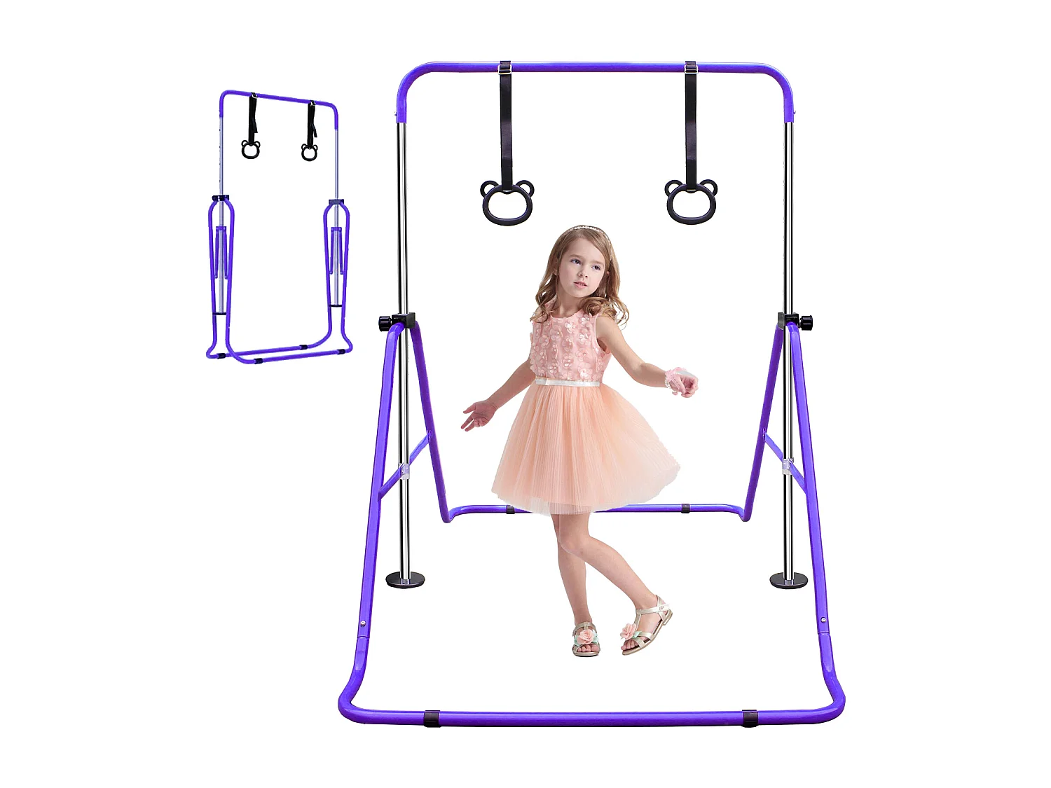 Barre de gymnastique extensible pour enfants, réglable en hauteur, acier, violet (145x100x130 cm)