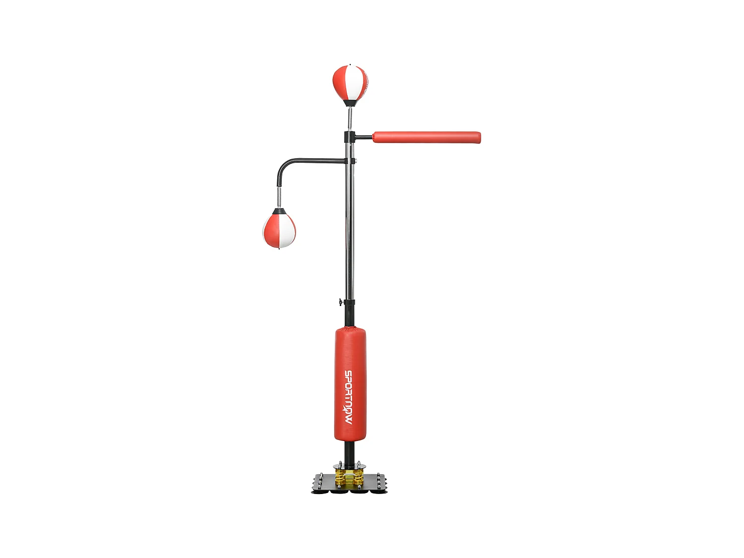 Boxeur sur pied avec deux Speedballs, support reflex, réglable 140-205 cm, cuir synthétique, noir (84x36x140-205 cm)